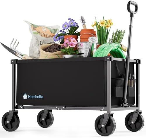 29.3" Collapsible Wagon Cart, 150L Heavy Duty Folding Utility Wagon with Wheels, 260 lbs Load, Portable Rolling Cart for Garden, Shopping, Sports, Camping, Black by Hombetta