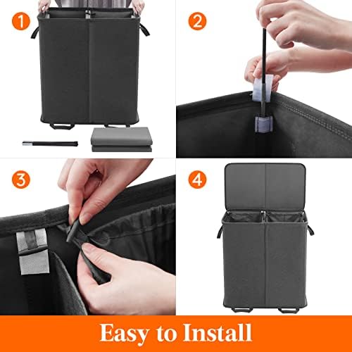 Lifewit Double Laundry Hamper with Lid, Removable Laundry Bags, Black - Image 3