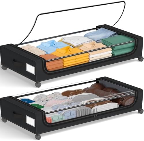 GoMaihe Under Bed Storage with Wheels 70L Black 2-Pack | Rolling Rangement Vetement sous le Lit - Containers for Clothes Shoes in Bedroom - Easy Pull-out by GoMaihe