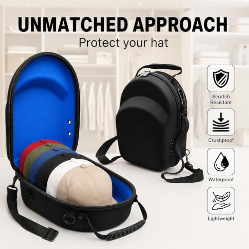 Hard Hat Travel Case for Baseball Caps 1 Piece Black With Blue - Hat Protector with Handle, Adjustable Shoulder Strap & Luggage Strap, Stores 6 Hats for Travel, Home, Gifts - Image 2