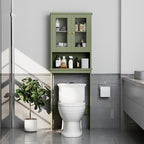 Over the Toilet Storage Cabinet for Bathroom, Storage Organizer Over Toilet, Space Saver with Tempered Glass Doors, Green - Image 3