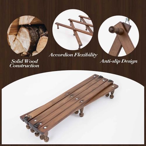 SCUNDA 16 inch High Accordion Wall Hanger with 14 Hooks, Wooden Wall Expandable Coat Rack for Coat, Hats, Baseball Caps, Coffee Mug, Jewelry - Image 3