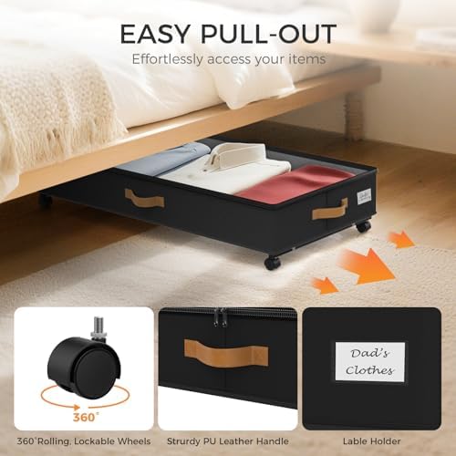 75L 4 Pack Adjustable Under Bed Storage with Wheels - Image 5