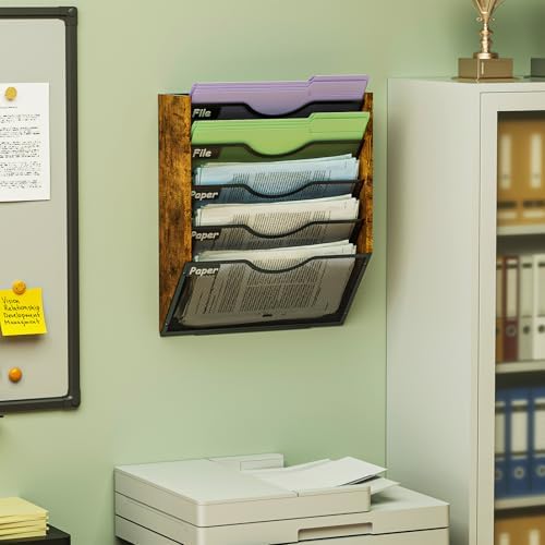 Ironwood Hanging Wall File Organizer, 5 Pocket Mesh Mail Organizer Wall Mounted with Nametag Label, Wall File Holder for Office Home School, Magazine Rack for Mail Paper Document Organization, Black - Image 3
