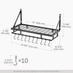 KES 24 Inch Kitchen Pot Pan Rack Wall Mounted, 10 Hooks, Matte Black - Image 6