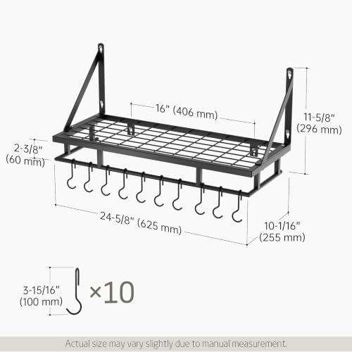 KES 24 Inch Kitchen Pot Pan Rack Wall Mounted, 10 Hooks, Matte Black - Image 6