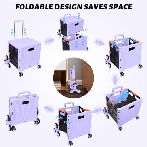 FELICON SELORSS Folding Utility Climber Cart Portable Rolling Crate-Purple - Image 4