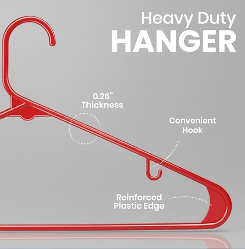 Utopia Home Plastic Hangers 50 Pack – Built-in Strap Hooks Red | Space saving | Durable & strong | Closet organizer | Clothes hangers | Ideal for shirts, pants, skirts & coats - Image 2