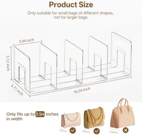 HBlife Acrylic Purse Organizer for Closet 2 Pack, 4 Sections Widened Clear Handbag Storage Shelf Bag Organizer Clutch Dividers for Shelf Closet Organizers and Storage - Image 2