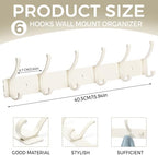 Dntorx Coat Rack Wall Mount, 2 Pack White Coat Hooks Hanger Wall with 6 Double Hooks Rack Rail Towel Hat Rack Entryway Bathroom Hanger Organizer for Robes, Clothes, Bags, Hat - Image 2