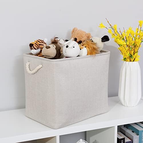 Bidtakay Fabric Beige Baskets Extra Large Organization Baskets for Clothes Set of 2 Collapsible Storage Bins for Shelves Cabinet 17x12x15 In Organizing Bins for Bedroom Blankets Pillow Towels Storage - Image 6