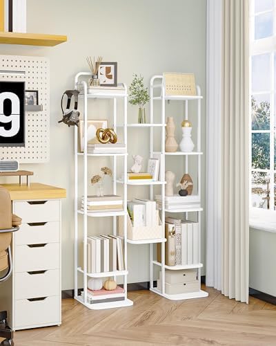 Hzuaneri 8 Tiers Vertical Shoe Rack, Narrow Shoe Tower, Tall Shoes Shelf with 2 Hooks, Adjustable Shelves, Corner Shoes Shelves for Small Spaces, Entryway, Living Room, White SR04313W - Image 6