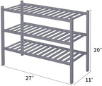 ROMGUAR CRAFT 3 Tier Bamboo Shoe Rack for Closet Free Standing Wood Shoe Shelf Storage Organizer for Entryway Small Space Stackable 27"x11"x20" (Grey) - Image 3