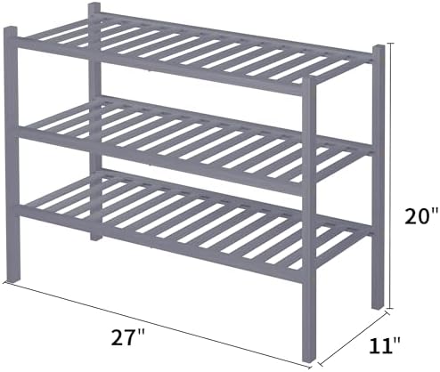 ROMGUAR CRAFT 3 Tier Bamboo Shoe Rack for Closet Free Standing Wood Shoe Shelf Storage Organizer for Entryway Small Space Stackable 27"x11"x20" (Grey) - Image 3