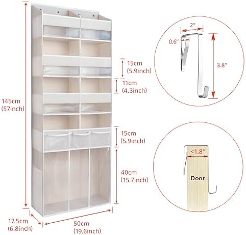 Extra Large Over The Door Organizer with Clear Pockets - 8 Compartments & XL Bottom Storage, Heavy-Duty Hanging Organizer for Bathroom, Bedroom, Closet (57 Inch Height). - Image 4