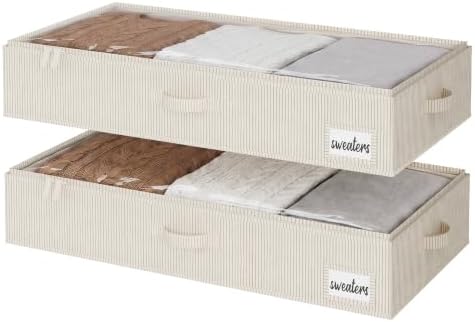 StorageWorks 6 Inch Low Profile Under Bed Storage Containers with Clear Lid | Reinforced Structure, Resists Sagging, Handles & Label Holder, Foldable Stackable Closet Storage for Clothes, Blankets, Toys by StorageWorks
