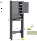Over the Toilet Storage Cabinet, Bathroom Storage Cabinet Over Toilet with 2 Wood Doors, Freestanding Space Saver, Adjustable Shelf & Open Shelf, Grey - Image 2