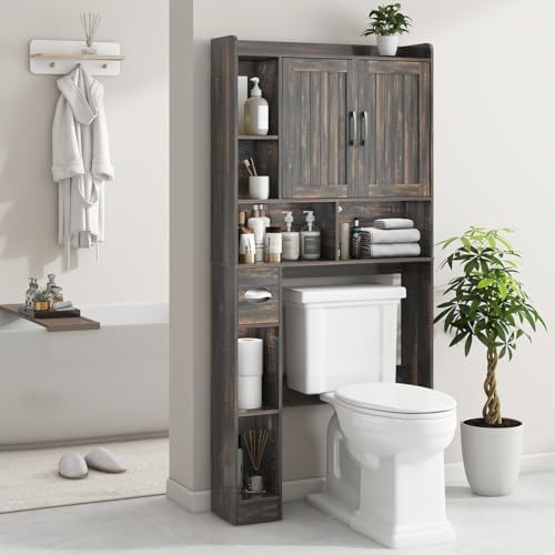 Vabches Farmhouse Over The Toilet Storage Cabinet with Barn Door, Dark Grey - Image 6