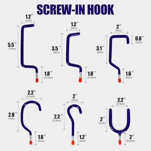 Garage Hooks Heavy Duty, 12-Pack Mixed Utility Garage Hooks, Wall Mounted Steel Tool Hangers for Garage Wall Organizer, Hold Ladders Tools Bikes (Blue, 6 Type & 12 Pack) - Image 2