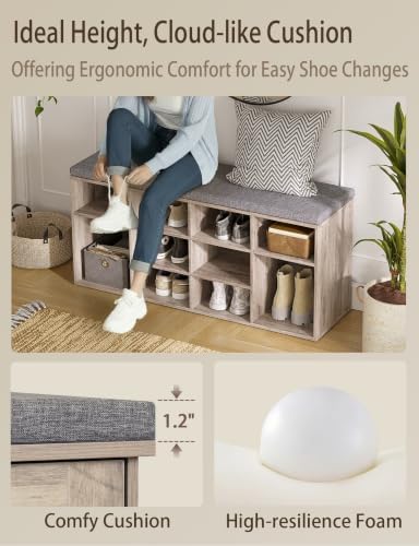 DINZI LVJ Shoe Storage Bench with Cushion, 40.9" Cubby Shoe Rack, 12-Cubby - Image 6