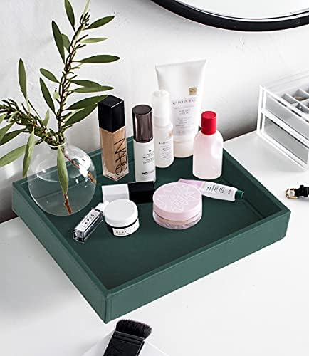 HofferRuffer Faux Leather Decorative Tray, Elegant Desktop Storage Organizer, Decorative Catchall Perfume Tray, Nightstand or Dresser Vanity Tray Organizer, 10.2 x 8.4 x 1.8 inches (Dark Green) - Image 4