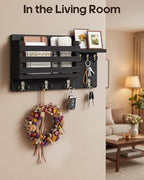 Key Holder Wall Mount with Mail Organizer, 16" L x 5" W x 9.1" H Oversized Keys Hanger Rack with Shelf and 7 Hooks, Wood Wall Organizer for Wallet, Dog Lesh (Black) - Image 5