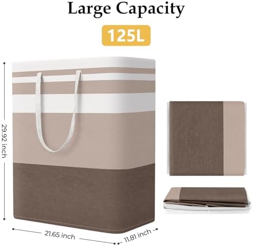 StorageRight Laundry Basket Hamper, 125L Collapsible Clothes Storage, Khaki - Image 2