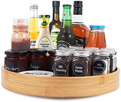 Lazy Susan Organizer 14 inch, Bamboo Lazy Susan for Table, Kitchen Turntable Organizer with Double Handles, Round Wood Rotating Turntable Spice Organizer for Countertop Cabinet or Pantry by WEIFUTCH