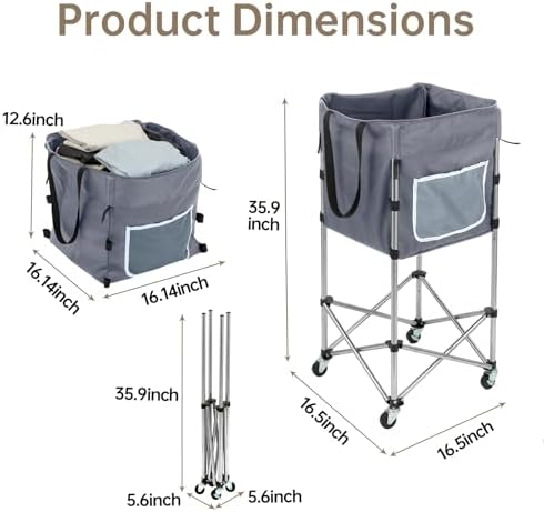 Laundry Basket with Wheels, 35.9" No-Bend Rolling Hamper, Grey - Image 6