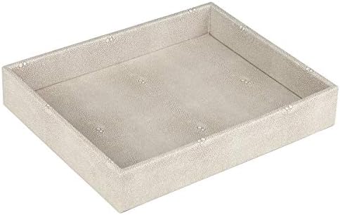 HofferRuffer Elegant Desktop Organizer, Vanity Tray, Bathroom Storage Tray Holder, Dresser Jewelry Tray, Change Coin Key Watch Catchall Tray, 10.2 x 8.4 x 1.8 inches (Light Grey Faux Leather Shagreen) - Image 6