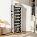 VILICK Shoe Rack with Cover Narrow Shoe Rack Organizer with 4 Side Pockets 10 Tier Tall Shoe Storage Shoe Shelf Holds 18-22 Pairs Shoes and Boots Shoe Rack for Closet, Grey - Image 7