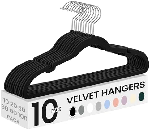 SONGMICS Velvet Hangers 10 Pack, Non-Slip Clothes Hangers, Space-Saving | Suit Hangers with Shoulder Notches, Pants Bar, 360° Swivel Hook, for Closet, Ink Black, BREANNA Collection UCRF029B01 by Unknown