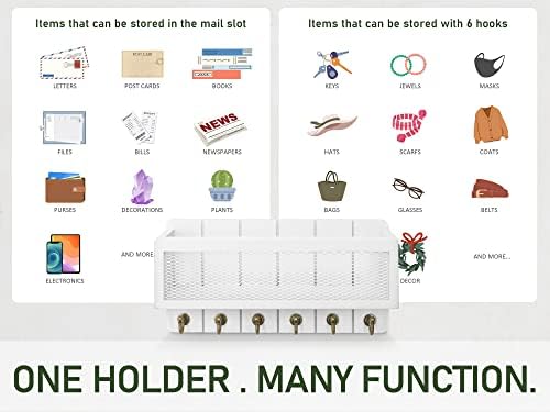 Rebee Vision Key Holder Wall Mount with 6 Hooks for Entryway, Rustic White - Image 5