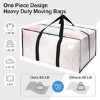 VELVETSURE 12 Pack Heavy Duty Large Moving Bags W/Backpack Straps - Strong Handles & Zippers, Storage Totes For Space Saving, Fold Flat, Alternative to Moving Box and Storage Bin, Semi-Transparent - Image 5