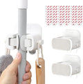 TAILI Mop and Broom Holder Wall Mount Grippers, 3 Hangers and 8 Adhesive Strips, Damage Free Hanging Wall Mount, Household Cleaning Organizer for Organization and Storage, Holds up to 4 lbs, White by TAILI
