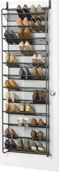 Whitmor 36 Pair Over the Door Shoe Rack, 12 Tier Hanging Shoe Organizer, Heavy Duty Metal & Mesh Shoe Holder, Hanging Shoe Rack for Closet Organizer & Storage, 69" L x 21.7" W x 7.5" H, Gunmetal Gray by Whitmor