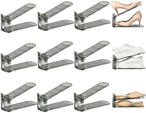 Shoe Slots Organizer, Clear Shoe Stacker, Adjustable Level Shoe Rack,Storage Space Saver for Sneakers Display (Grey Transparent, 12Pack) by UniHIMO