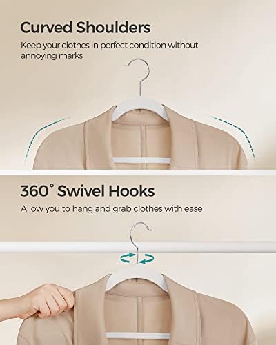 SONGMICS Velvet Hangers 60 Pack, Non-Slip Clothes Hangers, Space-Saving | Suit Hangers with Shoulder Notches, Pants Bar, 360° Swivel Hook, for Closet, Cloud White, BREANNA Collection UCRF030W01 - Image 7
