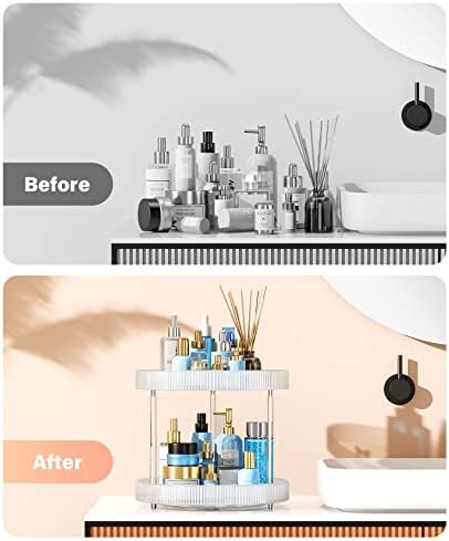 Acina 2-Tier Bathroom Countertop Organizer: 360° Clear Lazy Susan Rotating Storage Tray - Spinning Perfume Cosmetics Vanity Shelf for Bathroom Cabinet, Kitchen (Large) - Image 6