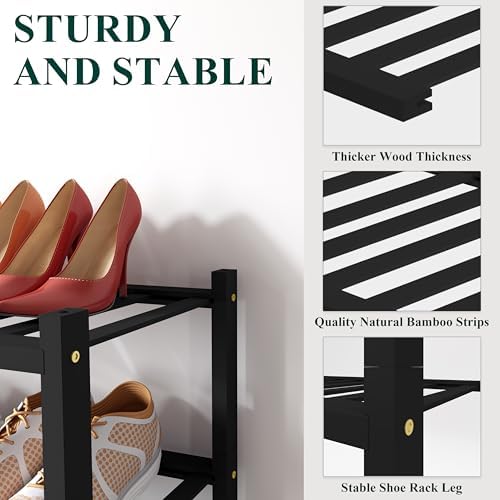 Smiry Bamboo Shoe Rack, 8 Vertical Slats, 4 Tier - 17.3" Wide, Black - Image 3