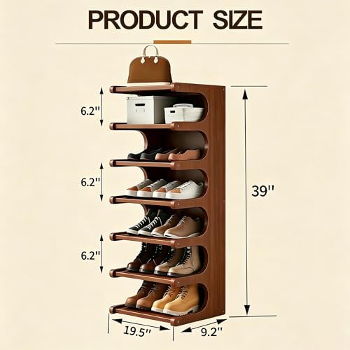 39" Bamboo Shoe Rack - Vertical Shoe Organizer Rack for Small Space, Narrow Shoe Tower for Closet, Entryway, Corner, Tall Shoe Shelf with Removable Shelves, Flexible Storage Shelf for Saving Space - Image 2