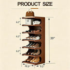 39" Bamboo Shoe Rack - Vertical Shoe Organizer Rack for Small Space, Narrow Shoe Tower for Closet, Entryway, Corner, Tall Shoe Shelf with Removable Shelves, Flexible Storage Shelf for Saving Space - Image 2