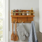 9.8” Solid Teak Wood Key Holder Wall Mount with Shelf and Hooks - Image 6