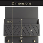 BLU MONACO | Wall-Mounted Mail and Key Holder in Grey Wood | Two-Tier Mail Organizer with Gold Hooks | Entryway Command Center for Home or Office - Image 6