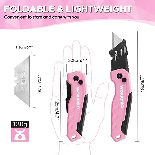 WORKPRO Folding Utility Knife, Quick Change Box Cutter, Pink Ribbon - Image 2