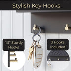 BLU MONACO | Wall-Mounted Mail and Key Holder in Grey Wood | Two-Tier Mail Organizer with Gold Hooks | Entryway Command Center for Home or Office - Image 5