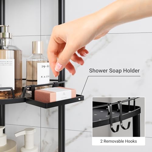 ELYKEN Corner Shower Caddy Standing, 3 Tier Metal Shower Organizer, Black - Image 4