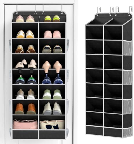 Yecaye 16-24 Pairs Over the Door Shoe Organizer, Large Capacity Hanging Shoe Rack for Door Hanger with Deep Pockets, 8 Tier Shoe Holder for Sneakers Boots Heels College Dorm Essentials, Black by Yecaye