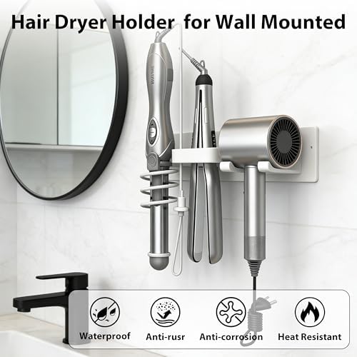 Hair Dryer Holder Hair Tool Organizer Metal Wall Mount (White) - Image 2