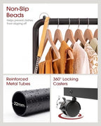 Sakugi Clothes Rack - Clothing Rack with Storage Mesh Shelf & Casters, Heavy-Duty Metal Clothing Rack for Hanging Clothes, Dresses, Coats, Large Load Capacity, Easy Assembly, Black, 28.0"x16.9"x59.0" - Image 5